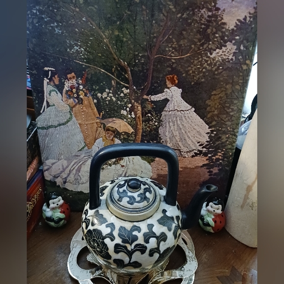 🫖Chinese Back&White Vintage Teapot 🍵 ☕️ RARE 1960's Asian Botanical Design.🫖 - Picture 10 of 14